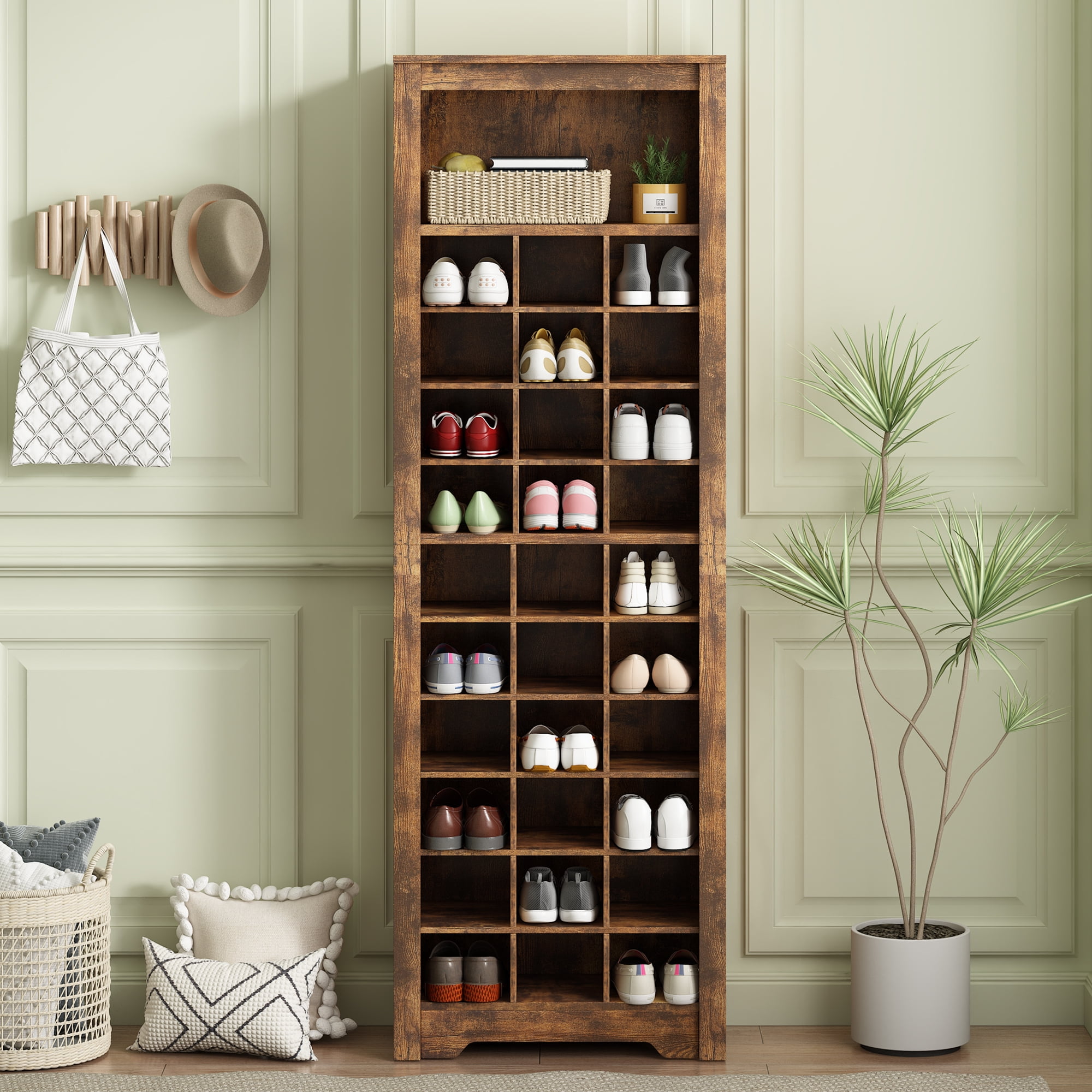 Bellemave Modern Tall Shoe Cabinet with 30 Cubbies and 1 Storage ...