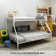 Bellemave Modern Twin over Full Metal Bunk Bed 2 Bunk Bed with Guardrail and Metal Slats Noise Reduced Metal Bunk Bed Frame for Kids, Teens, Adults, No Box Spring Needed, White