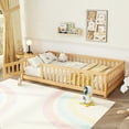 thumbnail image 1 of Bellemave Montessori Twin Size Solid Wood Floor Bed with Fence and Door, Natural, 1 of 10