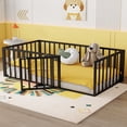 thumbnail image 1 of Bellemave Montessori Toddler Playful Twin Size Fence Rails Metal Floor Bed with Lockable Door, Black, 1 of 9