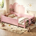 thumbnail image 1 of Bellemave Montessori Twin Floor Bed with Bookshelf, Solid Wood Kids Twin Size Bed Frame with Rail and Slats, No Box Spring Needed (Pink), 1 of 8