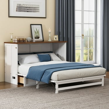 Queen Size Murphy Bed With Charging Station And Storage Drawer Solid