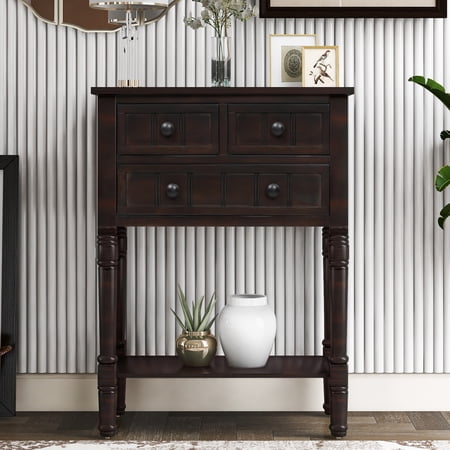 Bellemave Narrow Console Table, Slim Wood Sofa Table with Three Storage Drawers and Bottom Shelf for Living Room, Entryway, Hallway, Espresso