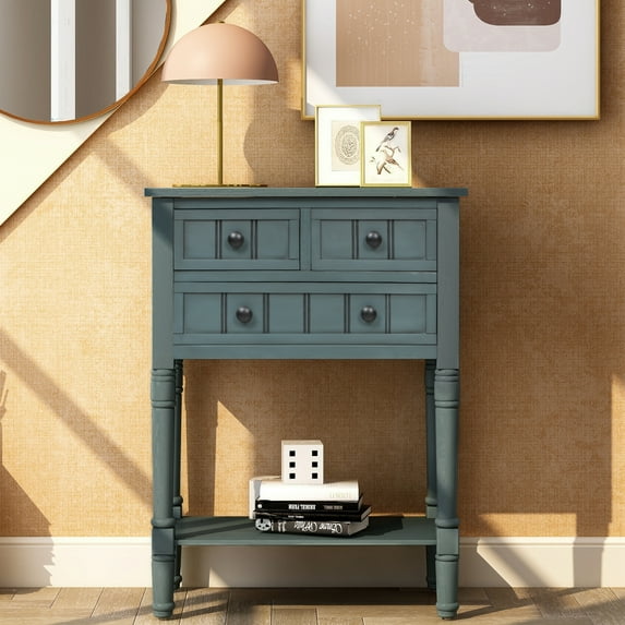 Bellemave Narrow Console Table, Slim Wood Sofa Table with Three Storage Drawers and Bottom Shelf for Living Room, Entryway, Hallway, Navy