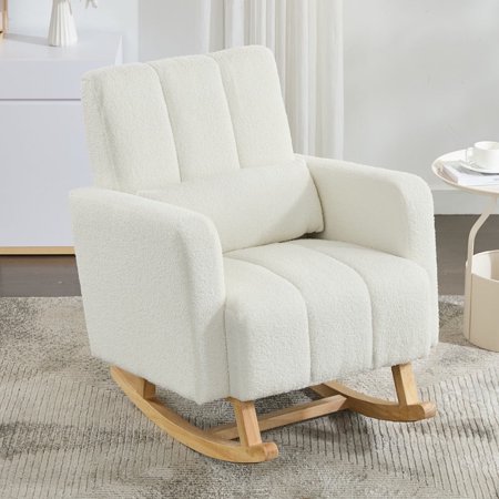 Bellemave Nursery Rocking Chair, Wingback Glider Rocker with Pillow, Modern Leisure Single Sofa for Living Room, Hotel, Bedroom Baby Bellemave Room(Cream White)