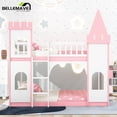 thumbnail image 1 of Bellemave Pink Twin over Twin Kids Castle-shaped Bunk Bed with Ladder for Girls Boys, Twin Size Wood Kids Bunk Bed Frame with Castle Appearance for Kids Child, 1 of 8