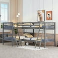 thumbnail image 1 of Bellemave Quad Bunk Bed Twin Over Twin, Wood L Shaped Bunk Bed for 4 with Angle Ladder, Corner 4 Bunk Bed for Teens Adults (Grey), 1 of 6