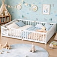 thumbnail image 1 of Bellemave Queen Montessori Floor Bed Frame with Fence and Door, Wood Queen Size Flooe Bed with Safety Guardrail, Removable Slats, Kids Montessori Beds for Boys Girls, White, 1 of 13
