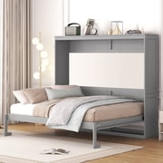 Bellemave Queen Murphy Bed Frame, Foldable Cube Cabinet Queen Size Platform Beds, Modern Wall Bed for Guest Room or Home Office Gray