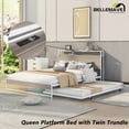 thumbnail image 1 of Bellemave Queen Platform Bed Frame with Twin Size Trundle, Usb Ports and Storage Shelf, Metal Queen Bed Frame with Headboard, Noise-Free, No Box Spring Needed(White), 1 of 12