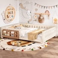 thumbnail image 1 of Bellemave Queen Size Floor Bed with Bookshelf, Wood Montessori Beds with Slats and Safety Guardrail, Low Profile Queen Bed Frame with Fence, No Box Spring Needed（Beige), 1 of 8