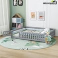 thumbnail image 1 of Bellemave Queen Size Floor Bed with Door and Fence  Floor Bed with Bed Slats Sturdy Wood Floor Bed Montessori Bed Frame (Queen, Gray), 1 of 14