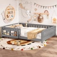 thumbnail image 1 of Bellemave Queen Size Floor Bed with Bookshelf, Wood Montessori Beds with Slats and Safety Guardrail, Low Profile Queen Bed Frame with Fence, No Box Spring Needed (Gray), 1 of 8
