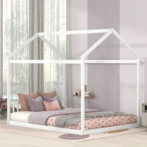 Bellemave Queen Size House Bed, Wood Montessori Floor Beds with Headboard Frame, No Box Spring Needed (Gray)