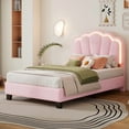 thumbnail image 1 of Bellemave Twin Size LED Floating Bed Frame, Pink Upholstered Platform Bed with Flowers Headboard, Modern Velvet Cloud Beds with Light for Teens Adults（Pink), 1 of 8