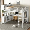 thumbnail image 1 of Bellemave Queen Size Loft Bed with Desk and Storage, Metal Loft Bed Frame with Wardrobe, Storage Cubes and Shelves, Space Saving Queen Loft Bed with Guardrails for Teens, Adult, Off White, 1 of 11