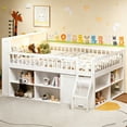 thumbnail image 1 of Bellemave Queen Size Loft Bed with Storage and Headboard LED Light, Wooden Low Loft Bed with Bookshelf, Space-Saving Loft Beds Frame with Cabinet for Small Bedroom, No Box Spring Needed, White, 1 of 6