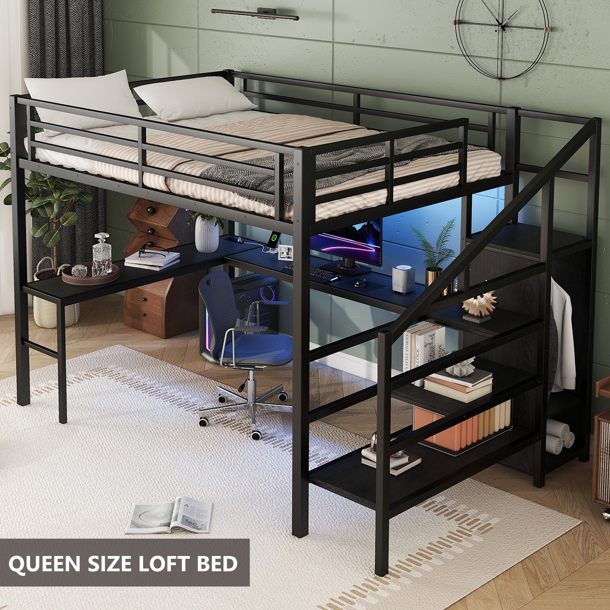 Loft Bed With Stairs For Adults Bellemave Twin XL Size Metal Loft Bed ...