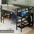 thumbnail image 1 of Bellemave Queen Size Metal Loft Bed with L-shaped Desk and Stairs, Loft Bed Frame with Wardrobe and Shelves, Loft Bed with LED Lights and Charging Station for Kids Teens Adults (Queen, Black), 1 of 11