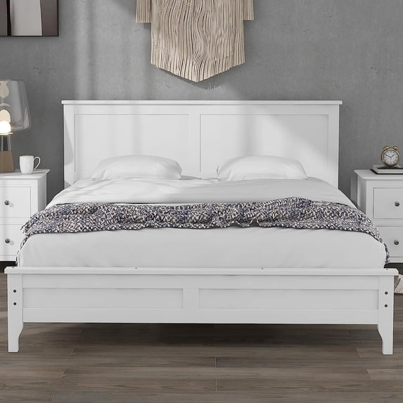 Bellemave Queen Bed Frame with Headboard, Modern Wood Platform Bed Frame Queen Size, No Box Spring Needed (White)