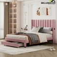 thumbnail image 1 of Bellemave Queen Size Pink Velvet Upholstered Wood Platform Bed with a Big Drawer and Soft Headboard, 1 of 8
