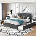 thumbnail image 1 of Bellemave Queen Size Platform Bed with 2 Storage Drawers and 1 Twin XL Trundle, Wooden Upholstered Queen Bed with Linen Fabric for Bedroom (Drak Gray), 1 of 9