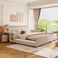 thumbnail image 1 of Bellemave Queen Size Velvet Upholstered Bed With Bedside Desk and Stool Queen Bed Frame with Headboard and Side Rails  Low Platform Bed, No box Spring Needed, Beige, 1 of 10