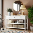 thumbnail image 1 of Bellemave Retro Design Console Table with 3 Drawers and 2 Open Shelves,Solid Wood Sofa Table with Pine Solid Wood Frame and Legs for Entryway,Hallway,Living Room(Antique White), 1 of 17
