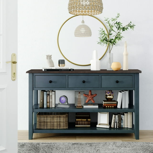 Bellemave Retro Console Table with Storage, Solid Wood Entry Furniture