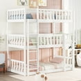 thumbnail image 1 of Bellemave Rubber Wood Triple Bunk Bed Twin over Twin over Twin Bunk Bed Frame with Fence-shaped Guardrails and Ladders Detachable Bunk Bed Convertible 3 Bunk Bed for Teens, White, 1 of 12