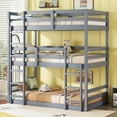 thumbnail image 1 of Bellemave Rubber Wood Twin Size Triple Bunk Bed Convertible 3 Bunk Bed with Ladders Twin over Twin over Twin Bunk Bed Low Floor Bunk Bed Frame for Teens, Gray, 1 of 11