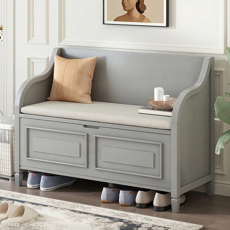 EasyCom Wooden Shoe Cabinet Bench With Cushion & Storage Box