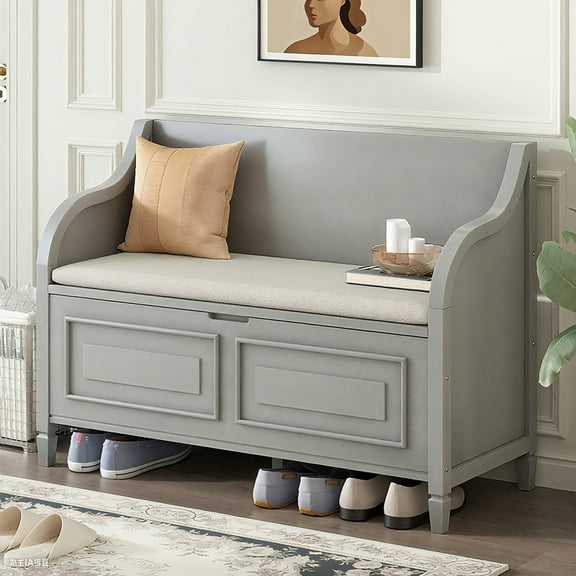 Bellemave Shoe Storage Bench Entryway, Rustic Wooden Shoe Cabinets with Lift Top Storage, Shoe Organizer with with Hidden Storage Space and Removable Cushion for Living Room Hallways(Gray)