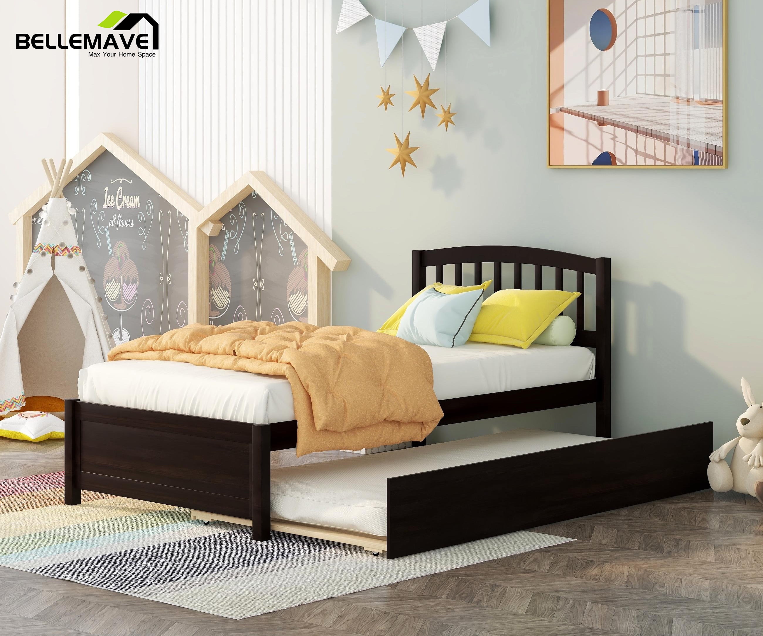 Bellemave Simple Style Twin Size Wood Platform Bed Frame Space Saving ...