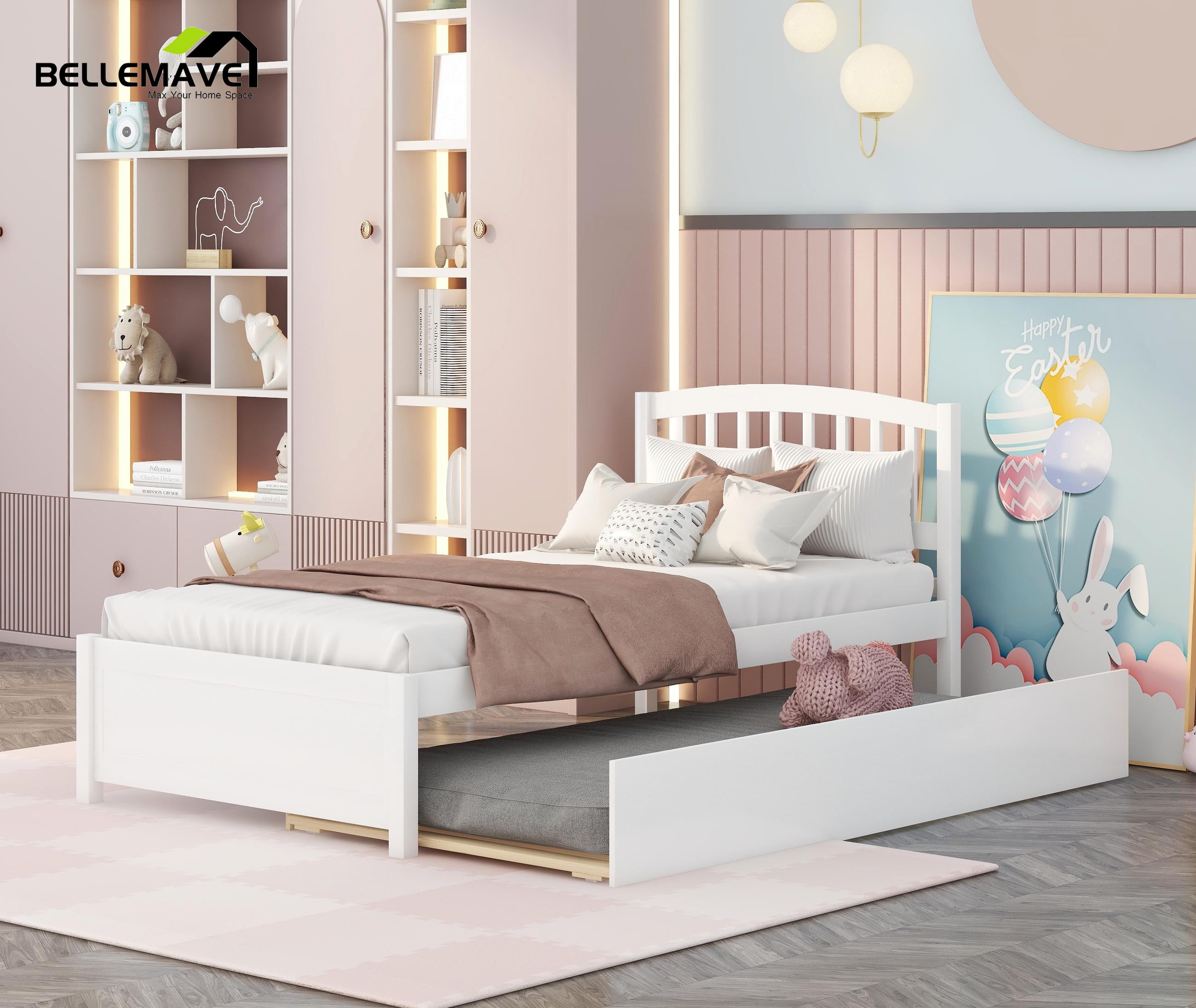 Bellemave Simple Style Twin Size Wood Platform Bed Frame Space Saving ...
