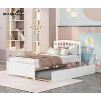 Bellemave Simple Style Twin Size Wood Platform Bed Frame Space Saving Twin Platform Bed with Trundle and Headboard, No Box Spring Needed, White