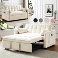 thumbnail image 1 of Bellemave Sleeper Sofa Bed 3-in-1 Convertible Couch with Pullout Bed, Futon 2-Seater Loveseat with Toss Pillows and Storage Pockets, 3 Level Adjustable Backrest Sofa for Living Room （Creamy White）, 1 of 8