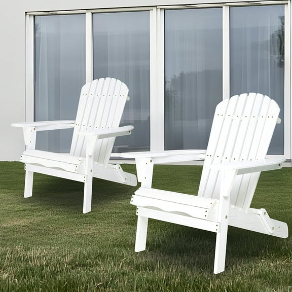 Bellemave Solid Cedar Wood Folding Embossed Adirondack Chair Lounge Patio Chair with Wood Grains Lawn Chair Outdoor Chair Set for Garden and Poolside (Embossed White, Set of 2)