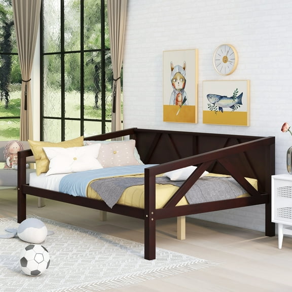 Bellemave Solid Wood Full Size Daybed, Multifunctional Sofa Bed with Wood Slat Support, Full Bed Frame for Bedroom Living Guest Room (Espresso)