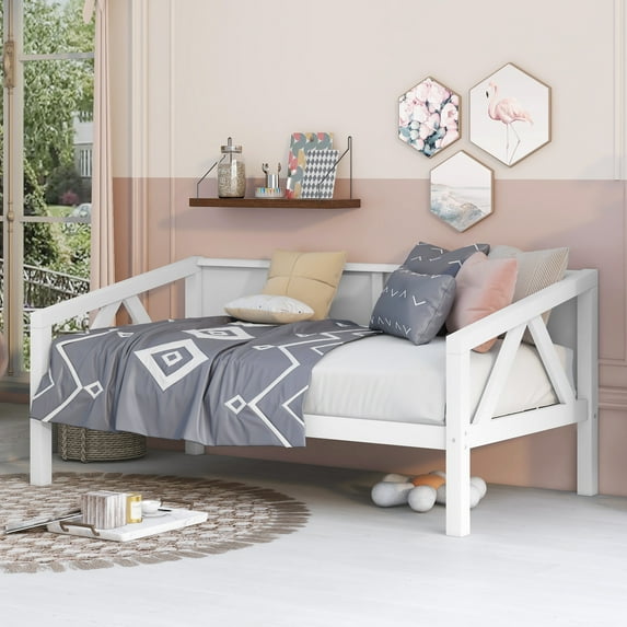 Bellemave Solid Wood Twin Size Daybed, Multifunctional Sofa Bed with Wood Slat Support, Twin Bed Frame for Bedroom Living Guest Room (White)