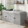 thumbnail image 1 of Bellemave Storage Bench with 4 Drawers, Entryway Shoe Bench with Cushioned Seat, Wooden End of Bed Bench with Cabinet and Shelves for Bedroom/Living Room/Entryway/Foyer/Hallway (Gray Wash), 1 of 10