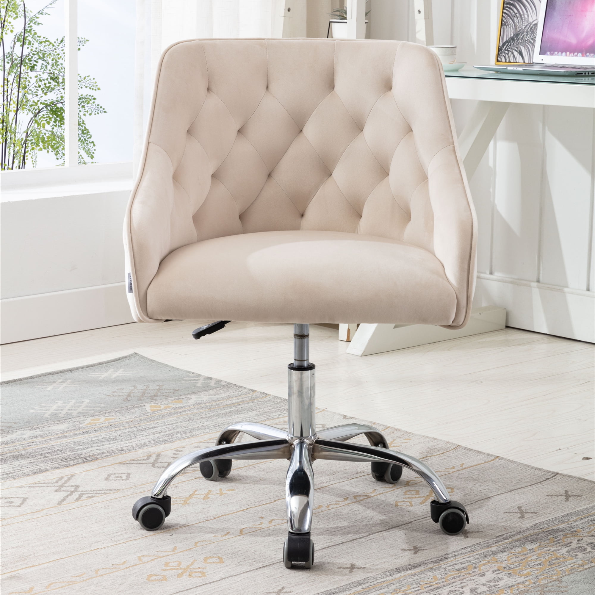 Bellemave Swivel Accent Chair with Wheels for Home Office Modern Leisure Arm Chair for Living Room Mid Back Velvet Computer Desk Chair Executive