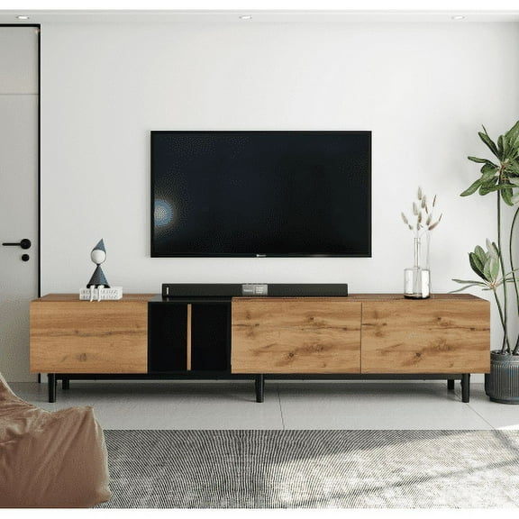 Bellemave TV Stand for Tvs up to 80", Modern Entertainment Center with Large Storage Cabinet & Oprn Shelves, TV Console Table for Living Room, Bedroom, Natural