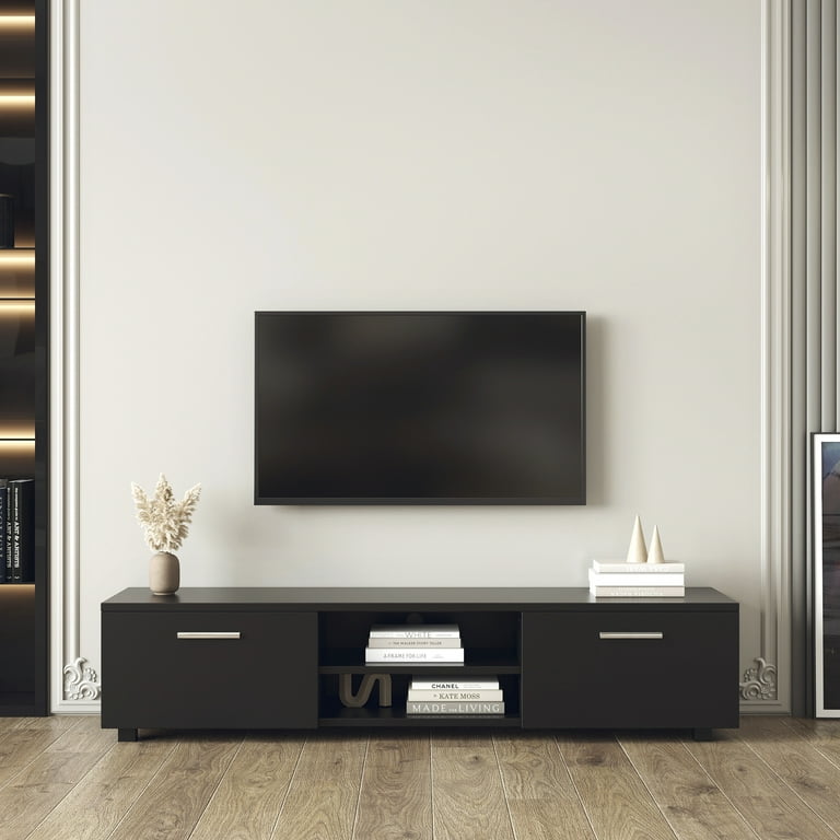 Bellemave TV Stand for 70 Inch TV Table with 2 Storage TV Console with Open Shelves TV Cabinet for Living Room Bedroom Black Walmart