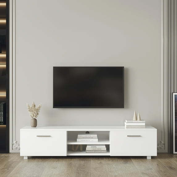 Bellemave TV Stand for 70 Inch, TV Table with 2 Storage, TV Console with Open Shelves, TV Cabinet for Living Room, Bedroom(White)