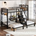 thumbnail image 1 of Bellemave Triple Bunk Bed with Storage Stairs and 2 Charging Station, Heavy Duty Metal Triple Bed Frame Twin Over Twin and Twin with Drawers and Shelves Headboard for 3 Kids Teens, Black, 1 of 10