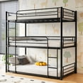thumbnail image 1 of Twin Over Twin Over Twin Triple Bunk Bed Frame, Heavy Duty Detachable Bunk Beds for 3, Metal 3 Bunk Beds with 2 Ladder & Guardrail for Teens Adults (Black), 1 of 7