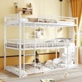 thumbnail image 1 of Twin Over Twin Over Twin Triple Bunk Bed Frame, Heavy Duty Detachable Bunk Beds for 3, Metal 3 Bunk Beds with 2 Ladder & Guardrail for Teens Adults (White）, 1 of 7