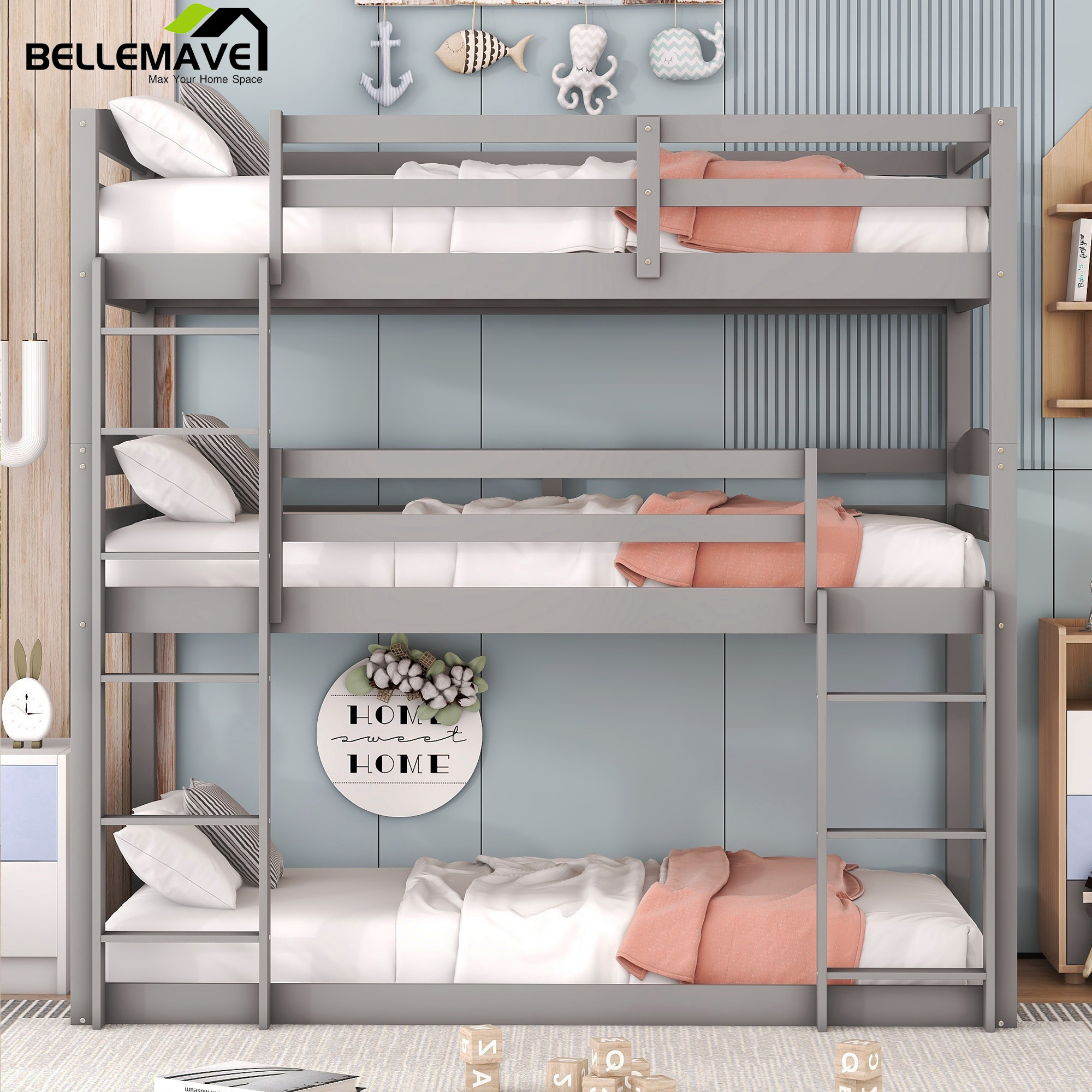 Furniture of America Brighton Wood Panel Twin Over Twin Bunk Bed Black