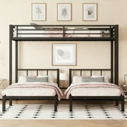 Bellemave Triple Bunk Bed Twin XL over Twin and Twin Metal Bunk Bed Frame with Storage Shelf Space Saving Bunk bed with Build-in Table Convertible 3 Bunk Bed for Teens, Black